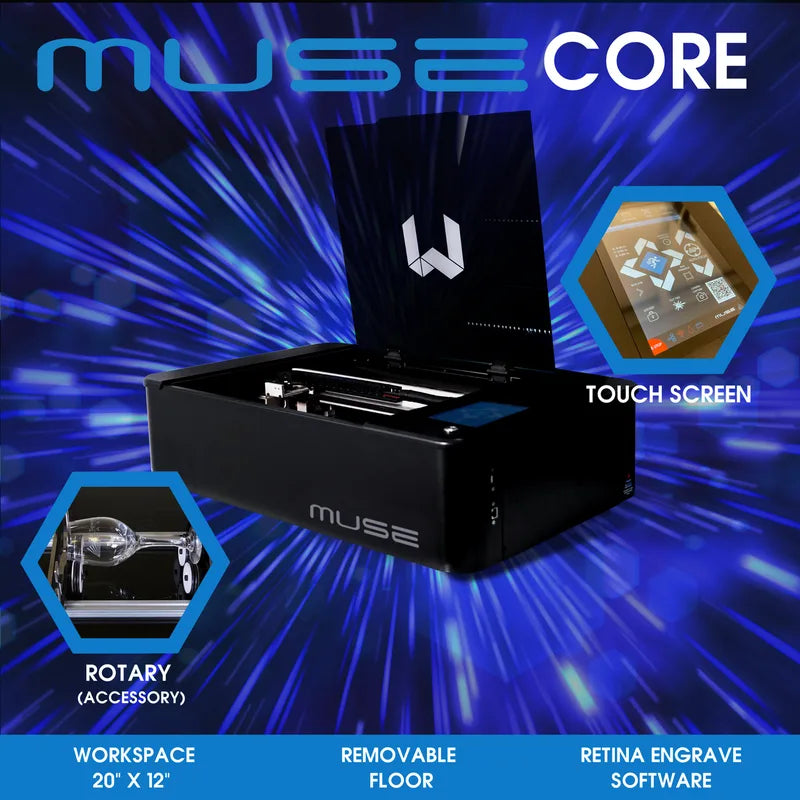 Muse Core and Muse 3D desktop laser size reference